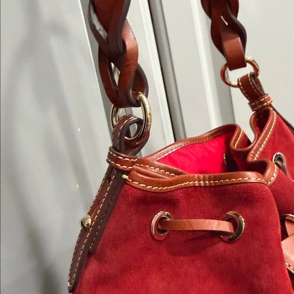 Dooney & Bourke Burnt Orange Suede Bucket Bag, Red Interior - Picture 4 of 12